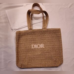DIOR Woven Straw Tote Bag Natural Raffia Logo Beauty Exclusive NIP
